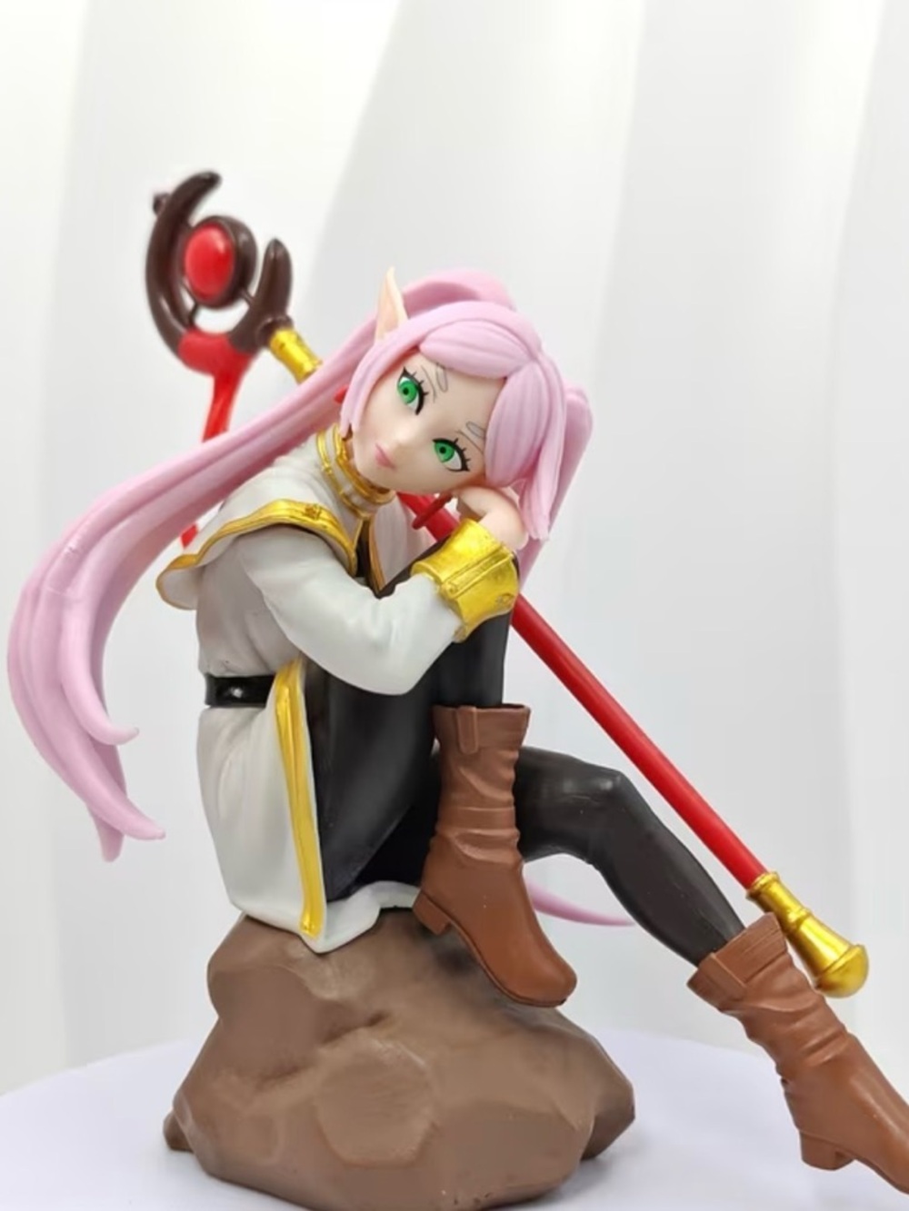Pink-Haired Elf Mage Figurine with Red Staff